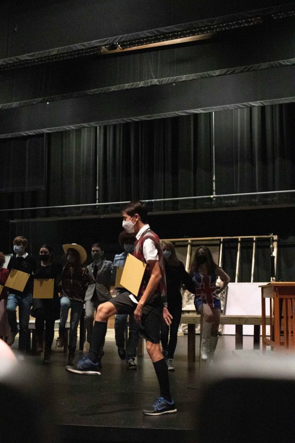 Jack DiGiuseppe rehearses with cast of “The 25th Annual Putnam County Spelling Bee”