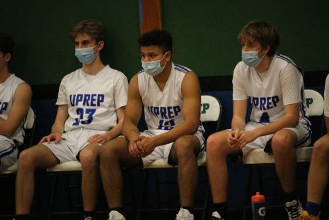 Per COVID-19 guidelines, JV players wear masks when they are not on the court.