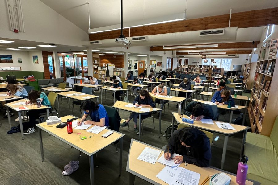 Students from the AP Calculus AB study group take a practice exam. The exam was conducted on Saturday May 1, and lasted for three and a half hours.
