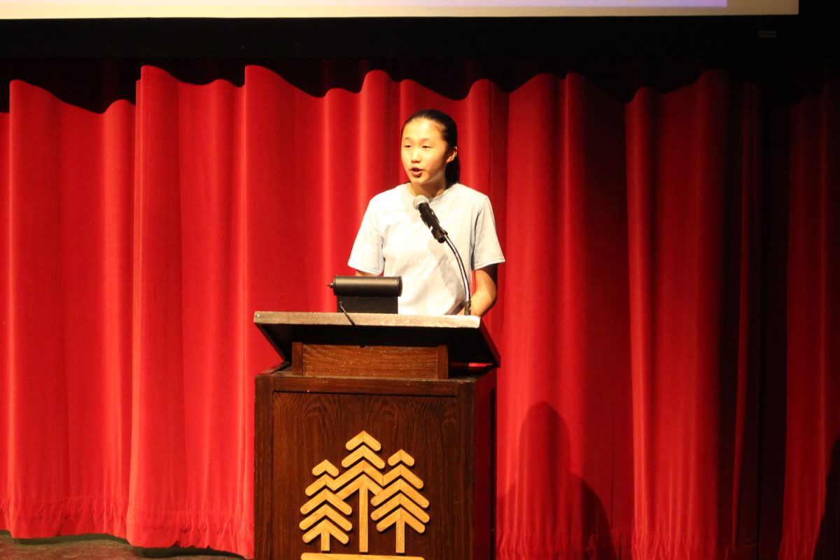 Grace Jin giving her ASB election speech.
