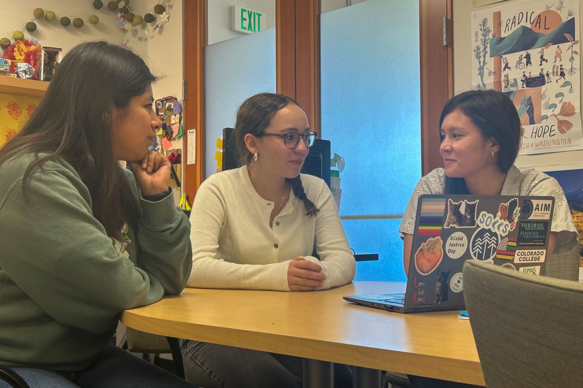 Student leader Laura Capossela converses with faculty leaders Taylor Kanemori and Flor Hernandez Morales “We’re really excited,” Hernandez Morales said. “We will adjust to people because we really want LEAD to be for students.”
