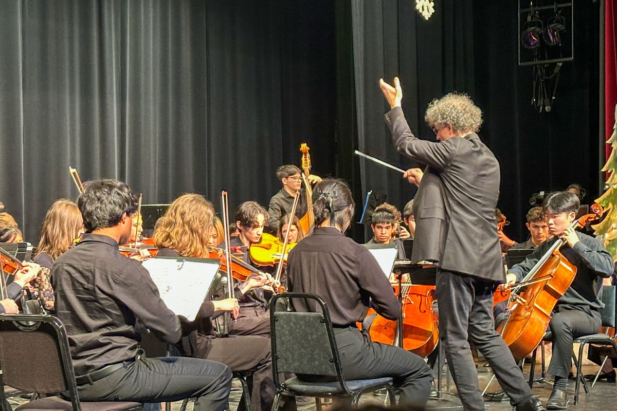 Music teacher and conductor Thane Lewis leads Chamber Orchestra through Winter Concert