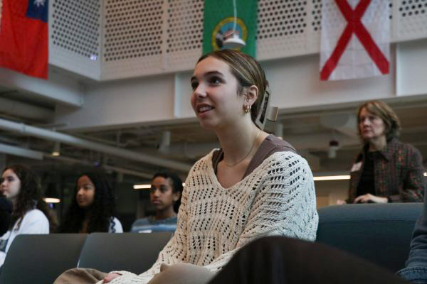 Alexa Angelone listens to guest speakers. She was pleased with the conference, and aims to elevate the experience for the future. “I was ecstatic after [the conference], because I was like, ‘dang, that went really, really well,’” Angelone said. “I’m so excited for next year.”