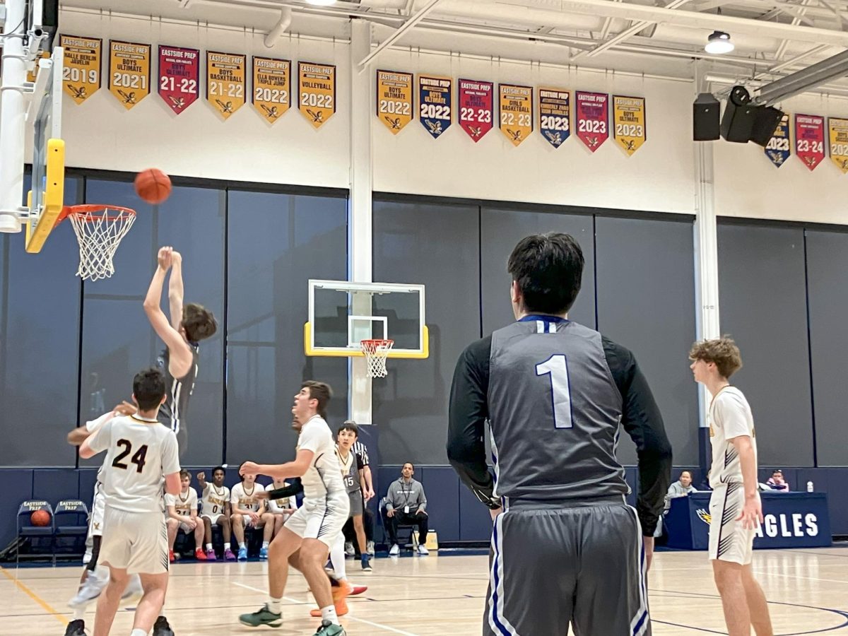 Ninth grade center Edward Webb takes an inside shot during the second quarter of the Pumas 29-25 win over Eastside Prep in the play-in game.