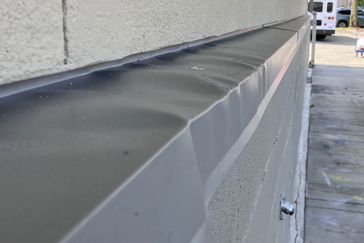 The metal outside the Fine Arts Building was deformed in the fire that occurred on March 23. The fire started by the unknown person also damaged the wall and ceiling.
“Unfortunate thing with fires, they can smolder and you never know where or when they’re going to be out,” Leroy Timblin, founder’s manager and stage craft teacher, said.