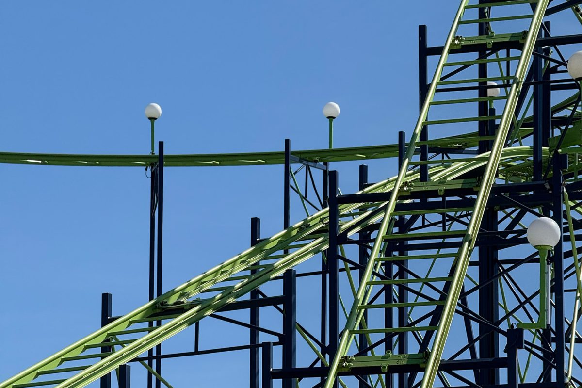 A view of the Wildcat ride's penultimate drop from the ground.