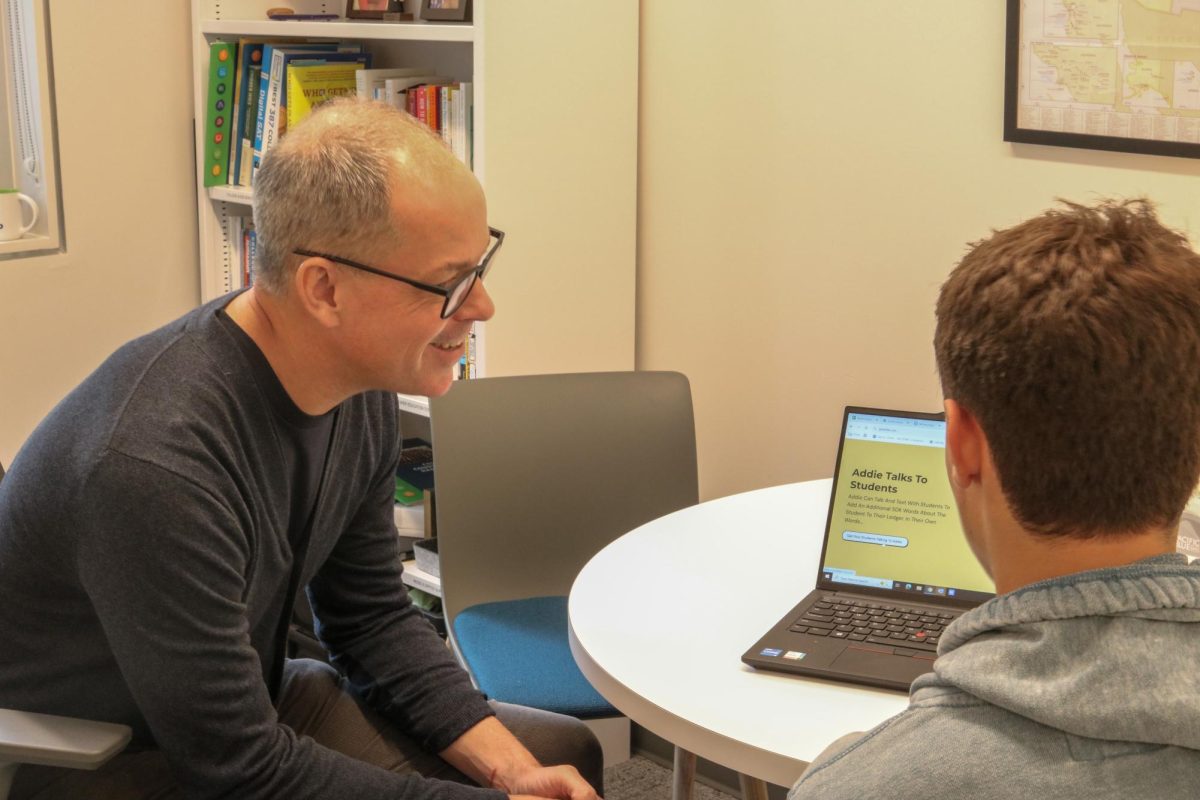 Director of College Counseling Kelly Herrington shows a student ADDIE. Even with the new tool, the department still prioritizes in-person meetings. “The most important thing, of course, is always the personal meetings,” Herrington said. “We want to know students. We want you in our office.”