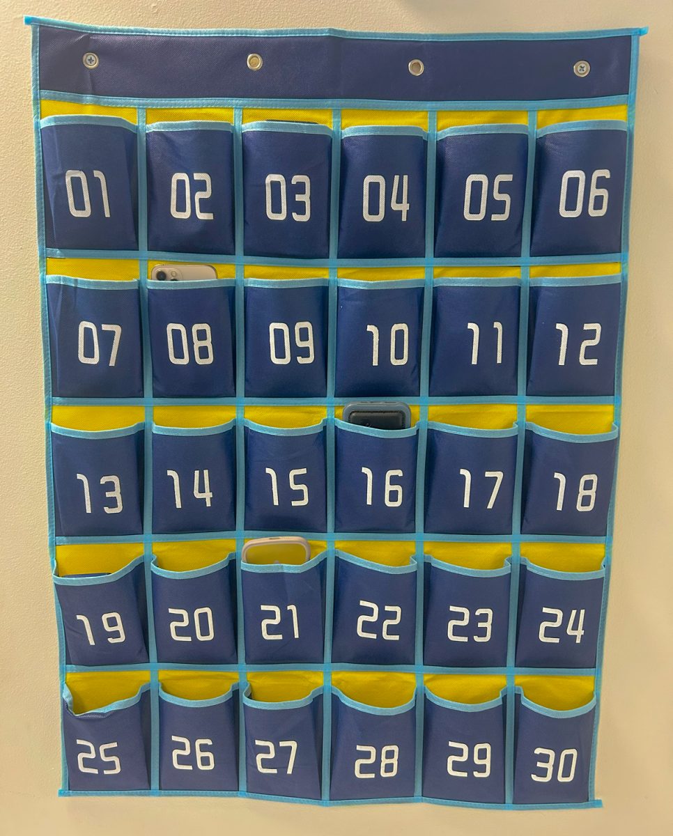 Phone pockets, present in almost every classroom, are one of the many options teachers have for limiting cell phone use.