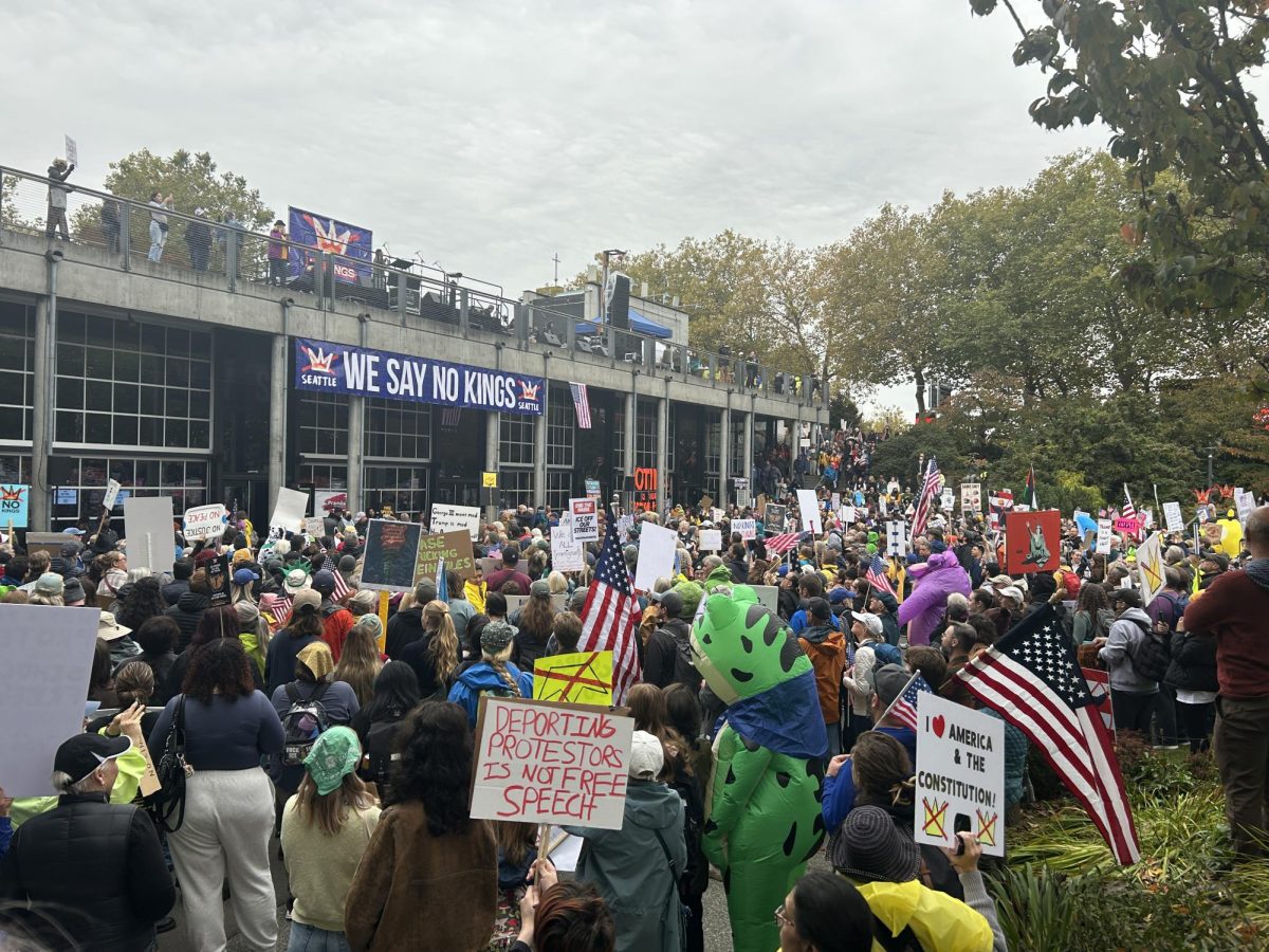 Protestors gather in Seattle Center on Oct. 18. According to No Kings organizers, more than seven million people participated nationally in the protests. 