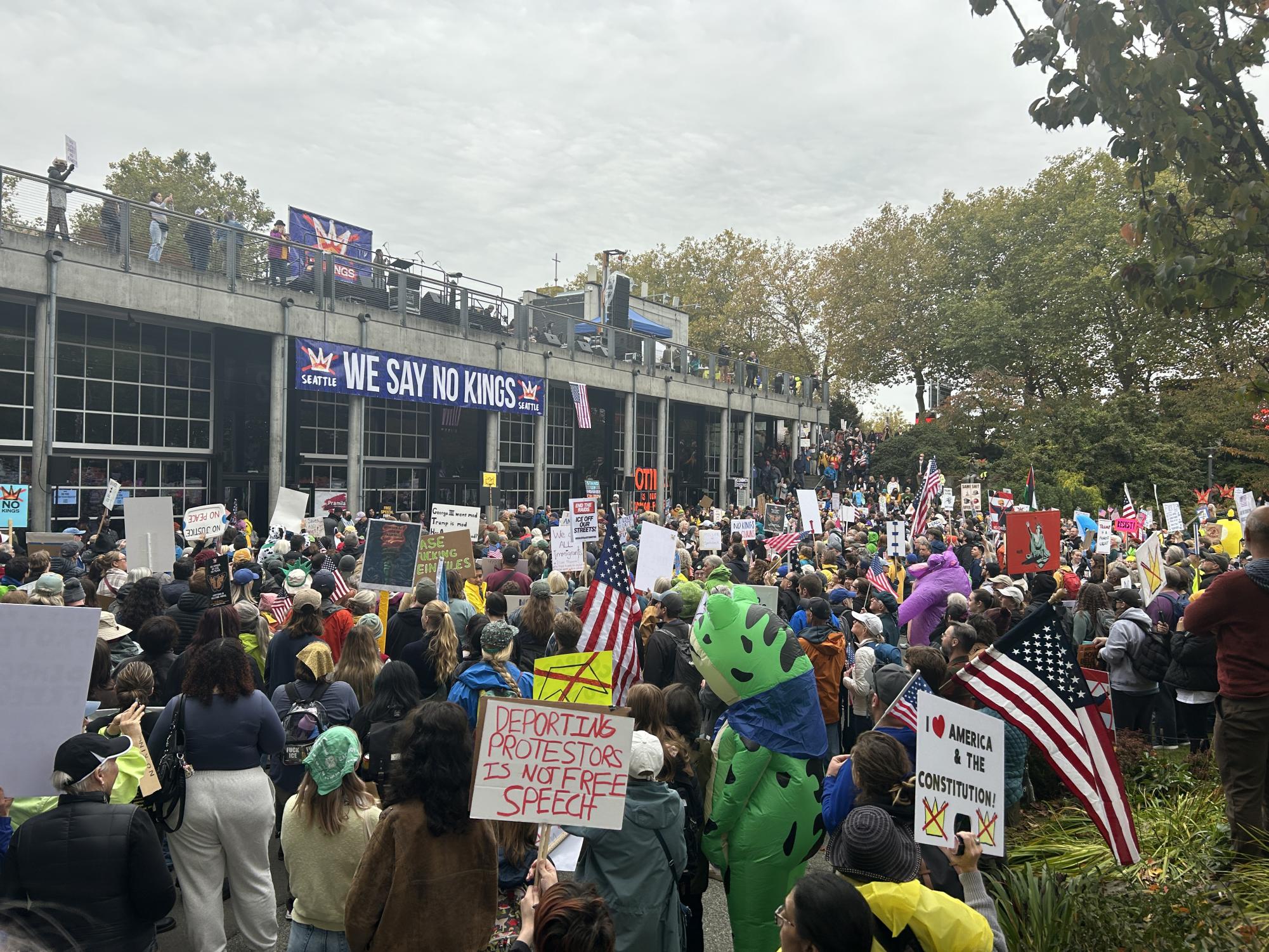 Protestors gather in Seattle Center on Oct. 18. According to No Kings organizers, more than seven million people participated nationally in the protests. 