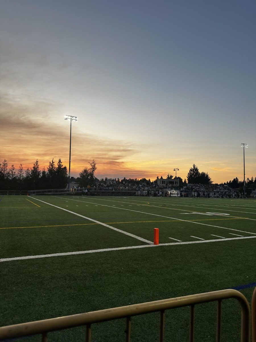 Sideline of the football field on gameday.