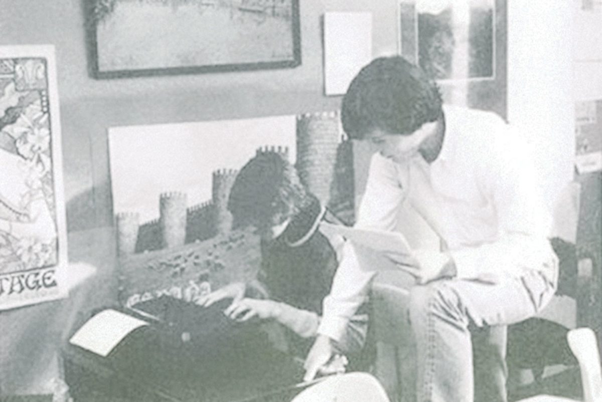 In 1983, students Olaf Reistrup (left) and Marko Ogland (right) use a typewriter to produce the paper