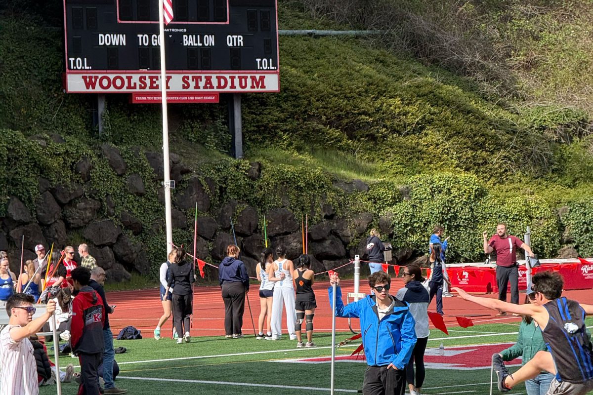 Ninth grade long jumper Caelan Gillett takes off during a conference meet on April 23 at King’s High School.